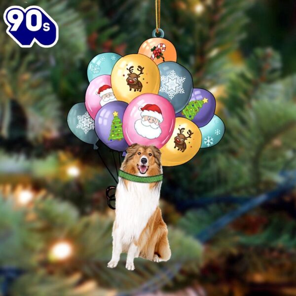 Rough Collie With Balloons Christmas Ornament, Gift For Christmas