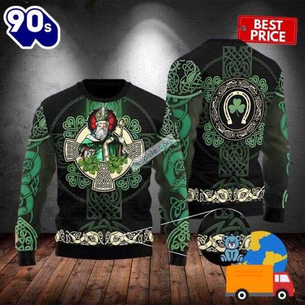 Saint Patrick And Celtic Cross Green Best Ugly Sweaters 2025