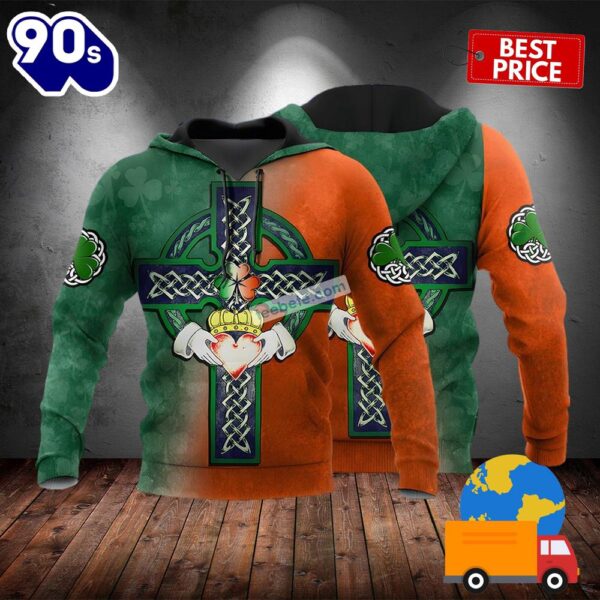 Saint Patrick Love Celtic Cross St Patrick Day Green 3D Hoodie For Men 2025