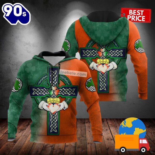 Saint Patrick Love Celtic Cross St Patrick Day Green 3D Hoodie For Men 2025