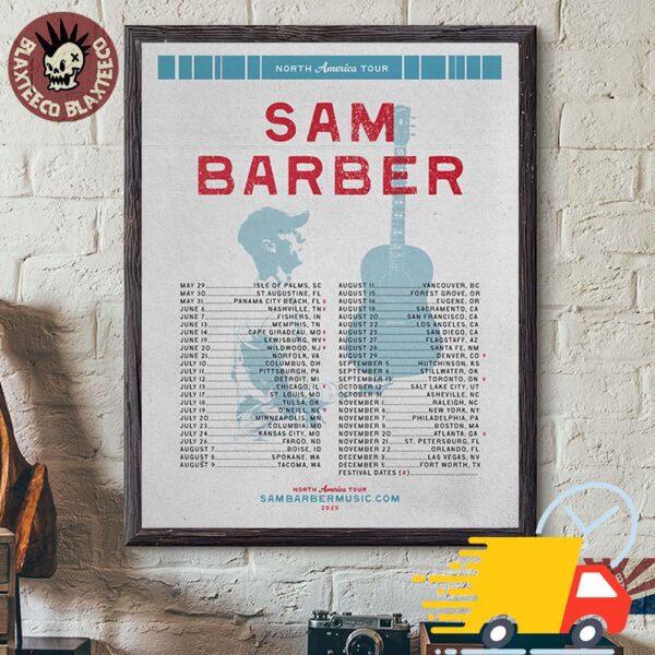Sam Barber The 2025 North America Tour Cities Dates List Canvas