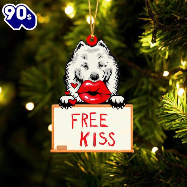 Samoyed Free Kiss Christmas Ornament, Gift For Christmas