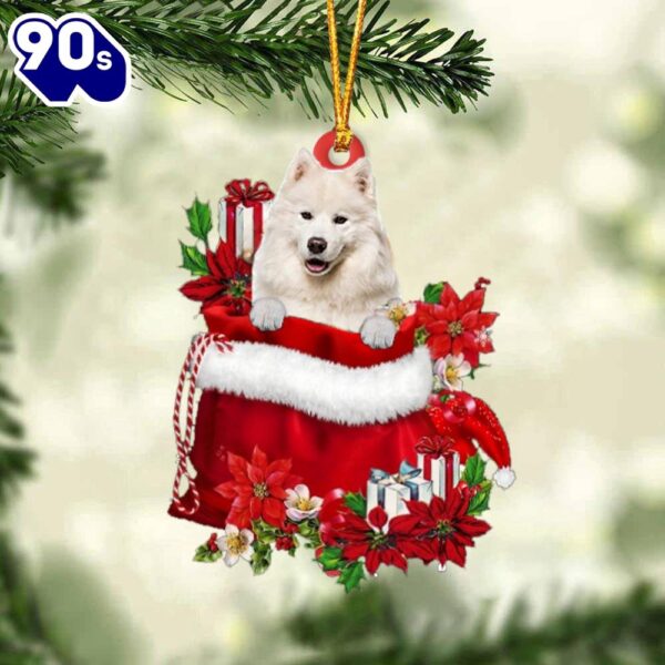 Samoyed In Gift Bag Christmas Ornament, Gift For Christmas