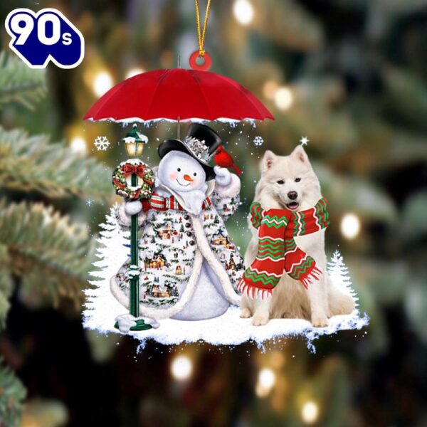 Samoyed With Snowman Christmas Ornament, Gift For Christmas