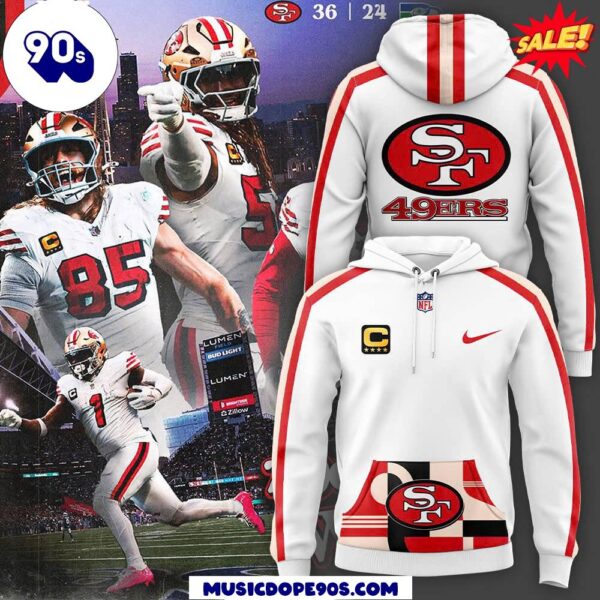 San Francisco 49ers White Hoodie with Red Stripes on the Sleeves