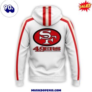 San Francisco 49ers White Hoodie with Red Stripes on the Sleeves