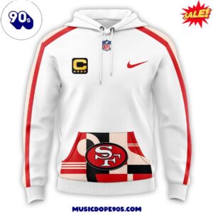 San Francisco 49ers White Hoodie with Red Stripes on the Sleeves