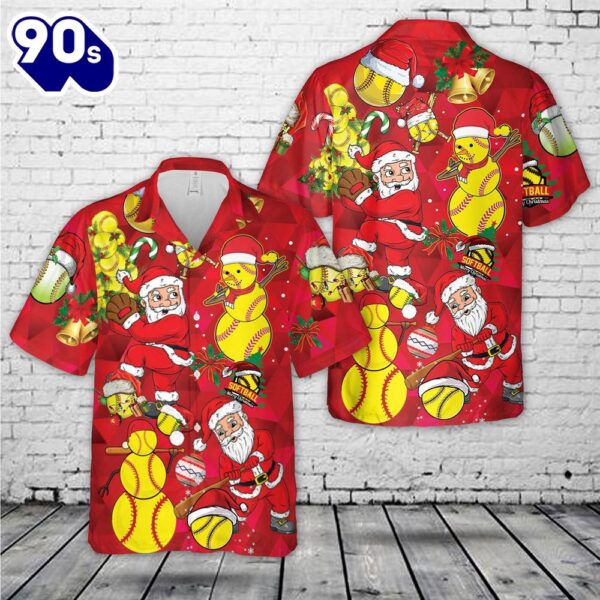 Santa Softball Christmas Hawaiian Shirt