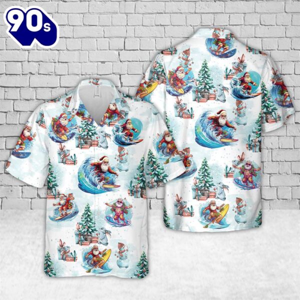 Santa Surfing Tropical Christmas Hawaiian Shirt