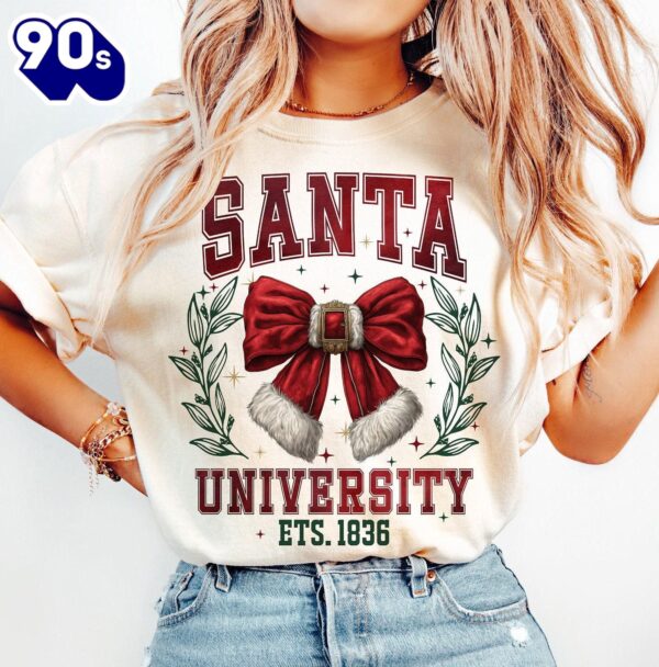 Santa University, Christmas Coquette Bow, Christmas Santa Bow Shirt