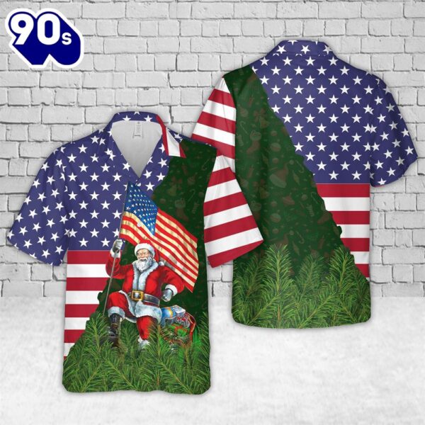 Santa Usa Flag Christmas Hawaiian Shirt