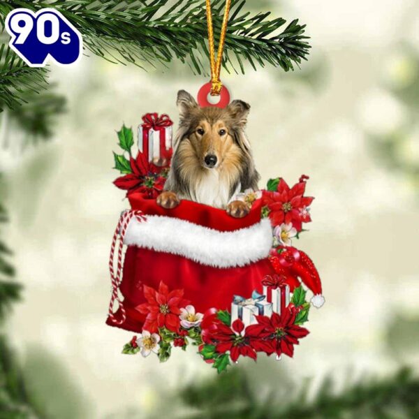 Scotch Collie In Gift Bag Christmas Ornament, Gift For Christmas