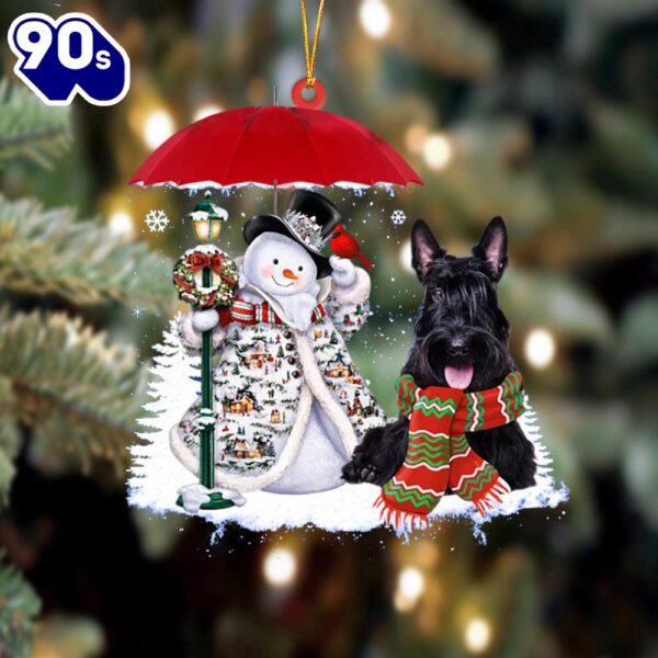 Scottish Terrier With Snowman Christmas Ornament, Gift For Christmas