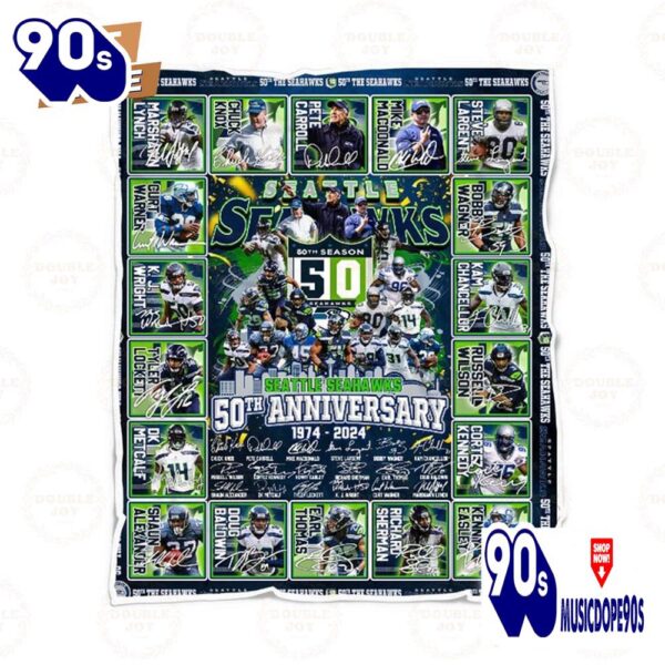 Seattle Seahawks 50th Anniversary 1974 – 2024 Fleece Blanket