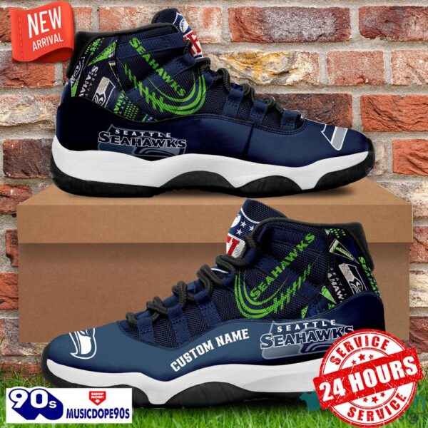 Seattle seahawks Custom Name NFL Air Jordan 11 Shoes Men And Women Sneakers