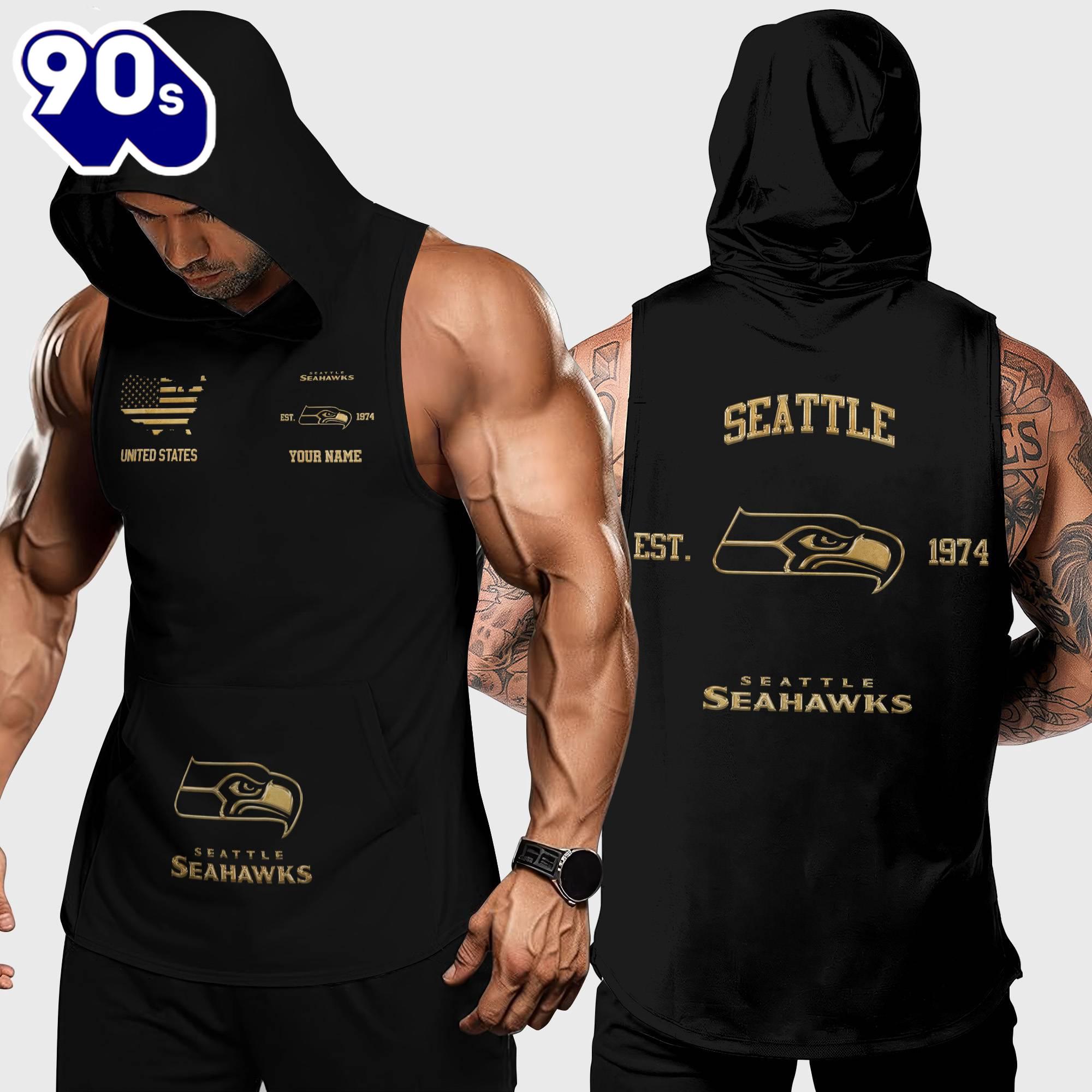 Seattle Seahawks Men Workout Hooded Tank Top Seattle Seahawks Men Workout Hooded Tank Top