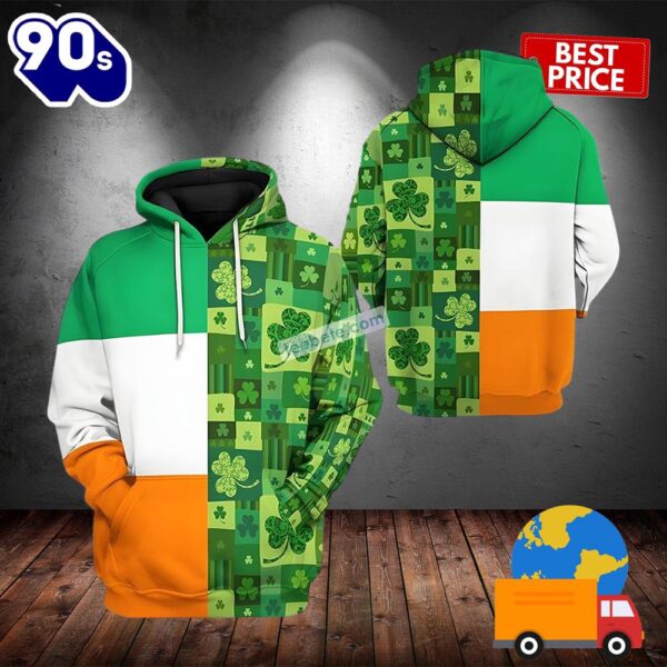 Shamrock St Patrick Day Irish Flag Green 3D Full Print Hoodie 2025