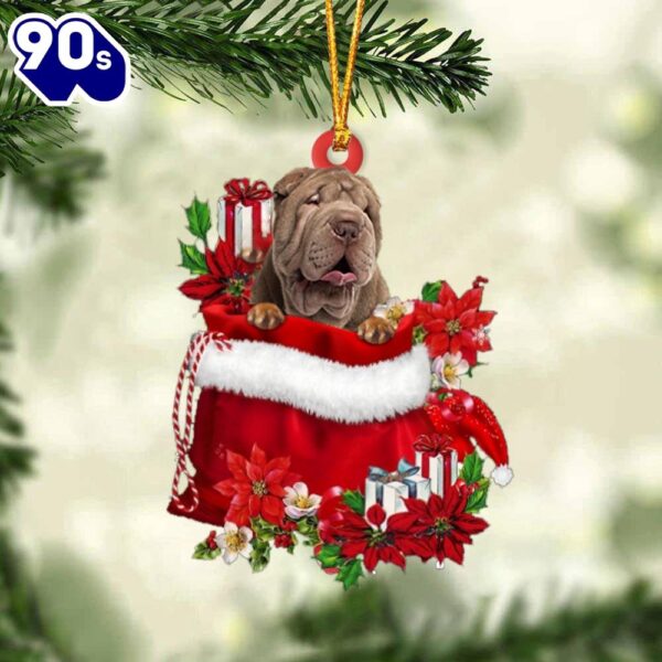 Shar Pei In Gift Bag Christmas Ornament, Gift For Christmas