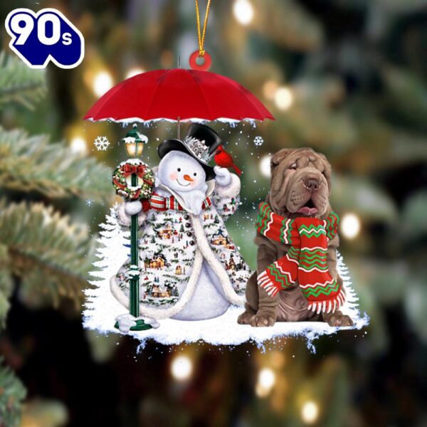 Shar Pei With Snowman Christmas Ornament, Gift For Christmas