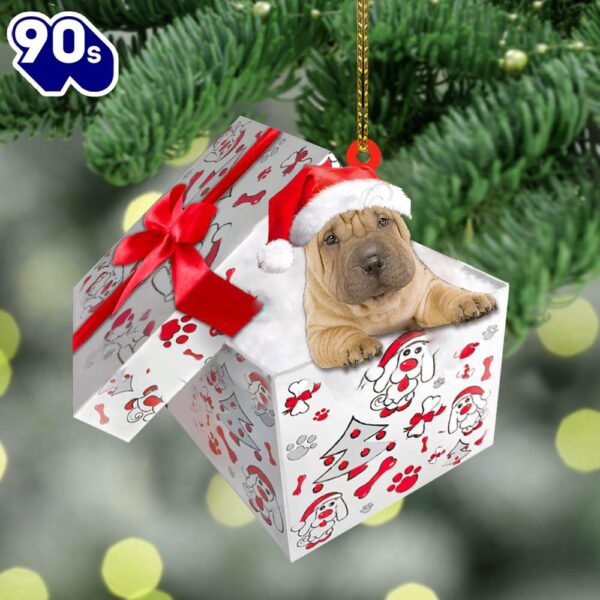 Shar-Pei In Gift Box Christmas Ornament, Gift For Christmas