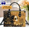 She Who Kneels Before God  Personalized Leather Handbag With Zipper , Christian Bags  Gift For Women Christmas