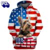 Silky Terrier Dog 3D Face Graphic Premium America Flag Hoodie   Gift Christmas