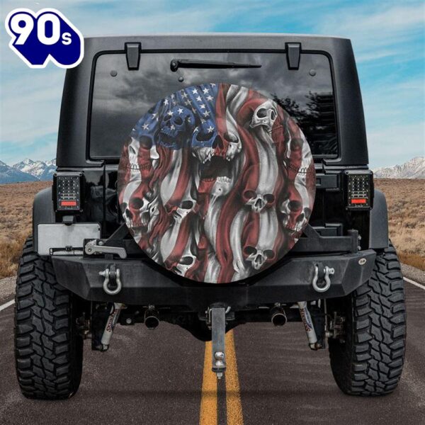 Skull American Flag Spare Tire Cover 1