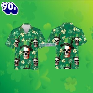 Skull Shamrock St Patricks Green Metal Hawaiian Shirt 2025