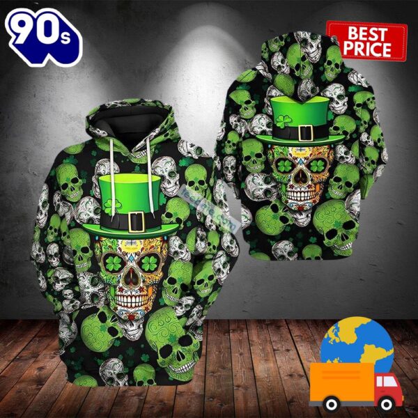 Skull St Patricks Day Shamrock Green 3D Pattern Hoodie 2025