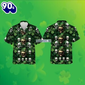 Skull Summer Shamrock St Patricks Green Mens Hawaiian Print Shirts 2025