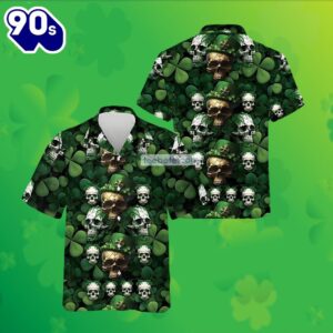 Skull Summer Shamrock St Patricks Green Mens Hawaiian Print Shirts 2025