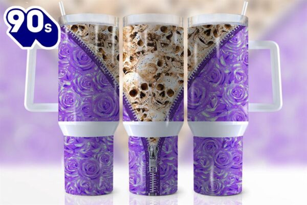 Skulls And Roses Custom Stanley Cup 40 Oz Tumbler With Handle