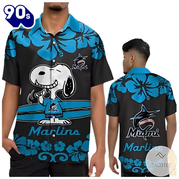 Snoopy Miami Marlins Hawaiian Button Up Shirts