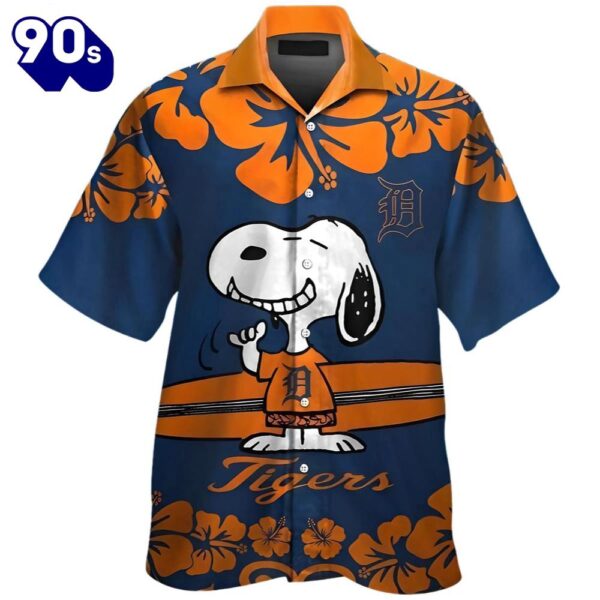 Snoopy Surfboards Hibiscus Detroit Tigers Hawaiian Button Up Shirts