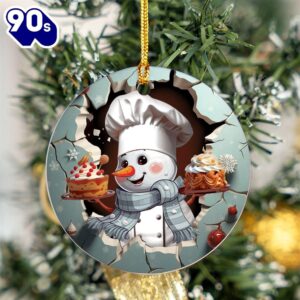 Snowman Baker Ceramic Ornament