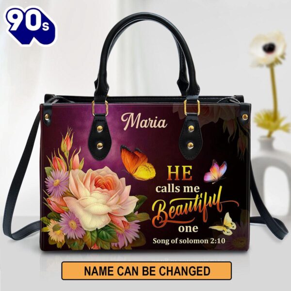 Solomon 2 10 Flower And Butterfly He Calls Me Beautiful One Leather Bag , Christian Bags  Gift For Women Christmas