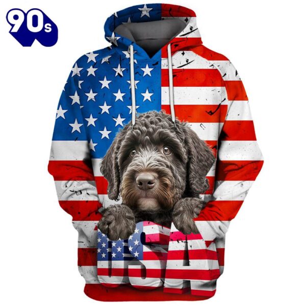 Spanish Water Dog 3D Face Graphic Premium America Flag Hoodie   Gift Christmas