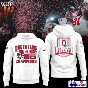 Special Rose Bowl Champions Ohio State Buckeyes Football White Hoodie, Long Pants, Cap