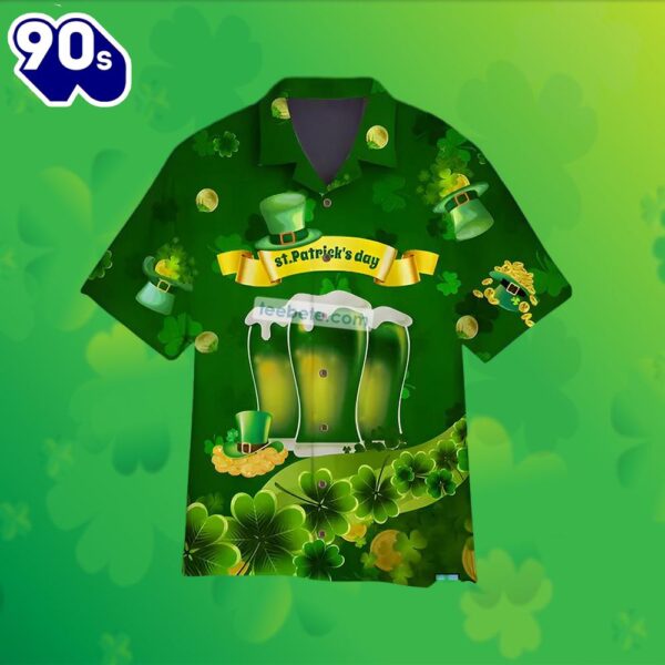 St Patrick Beer Shamrock Gold Coin Green Baseball Hawaiian Shirt 2025