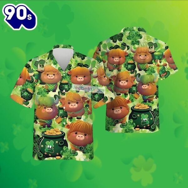 St Patrick Cow Shamrock Pot Of Gold Green Mens Hawaiian Style Shirts 2025