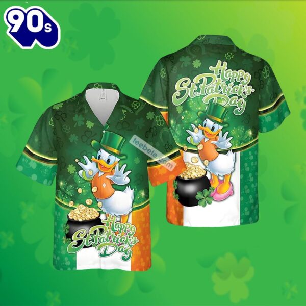 St Patrick Daisy Duck Shamrock Pot Of Gold Green Real Hawaiian Shirts 2025