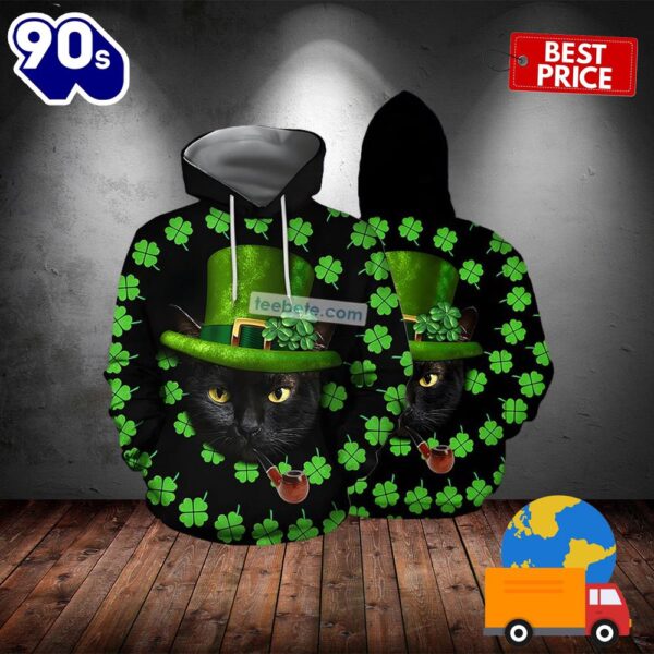 St Patrick Day And Black Cat 3D Pattern Hoodie 2025