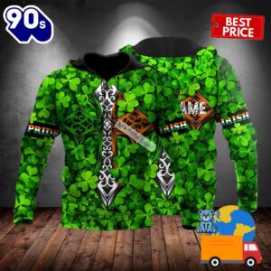 St Patrick Day Celtic Cross With Four Leaf Clover Green 3D Full Print Hoodie 2025