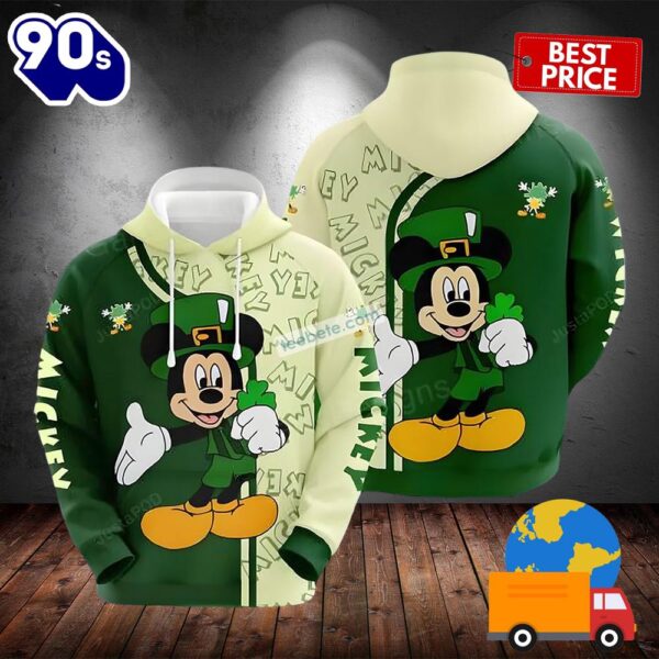 St Patrick Day Irish Mickey Mouse Green 3D Realistic Hoodie 2025