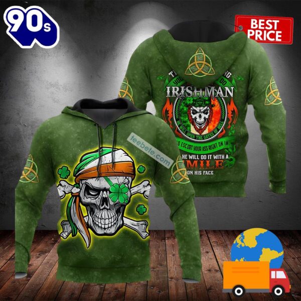 St Patrick Day Irishman Skull Smile Green 3D Graphic Hoodie 2025