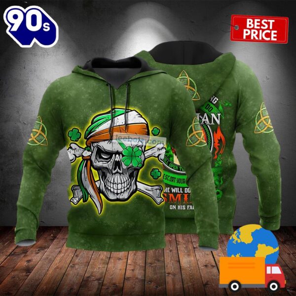 St Patrick Day Irishman Skull Smile Green 3D Graphic Hoodie 2025