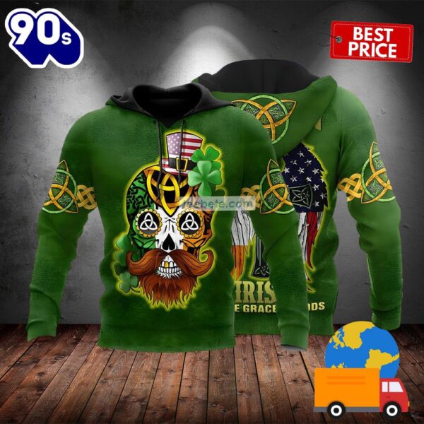 St Patrick Day Skull Irish Grace Of Good Green 3D Realistic Hoodie 2025