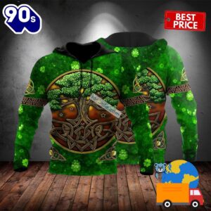 St Patrick Day With Celtic Tree Of Life Green 3D Pullover Hoodie 2025