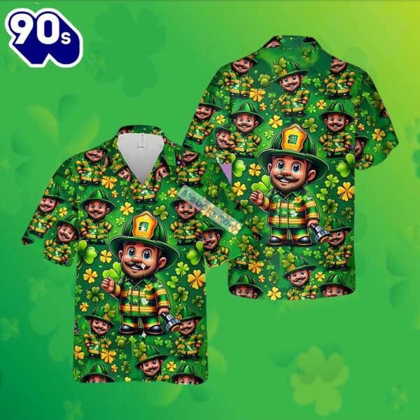 St Patrick Firefighter Saint Shamrock Green Hawaiian Shirts For Women 2025