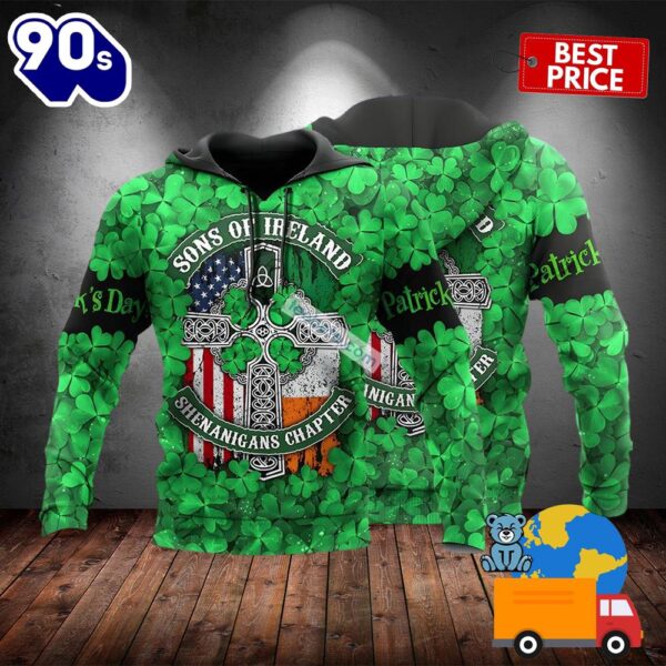 St Patrick Four Sons Of Ireland Green 3D Art Hoodie 2025